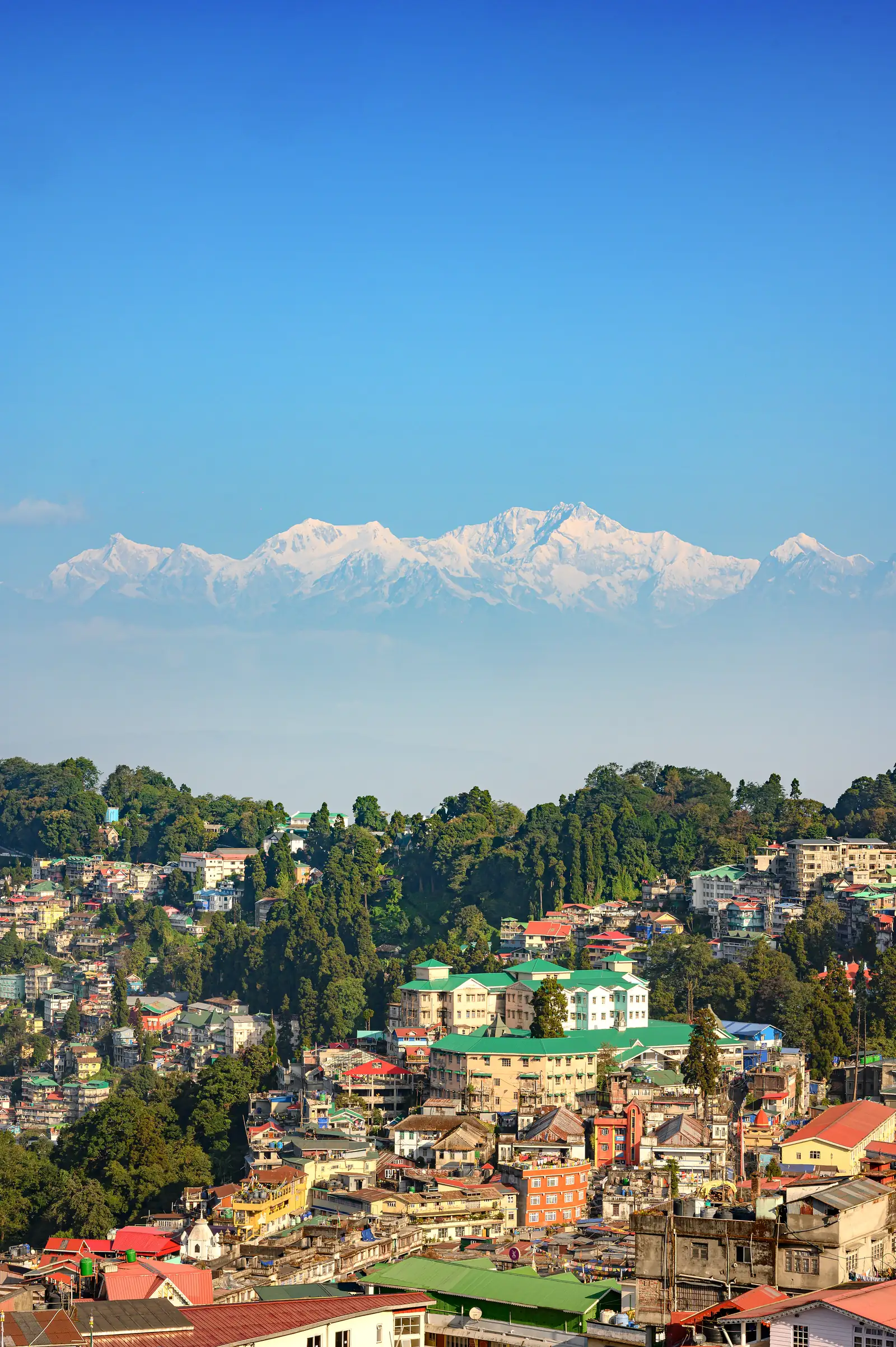 Panoramic view of Mount Kanchenjunga from Sinclairs Darjeeling