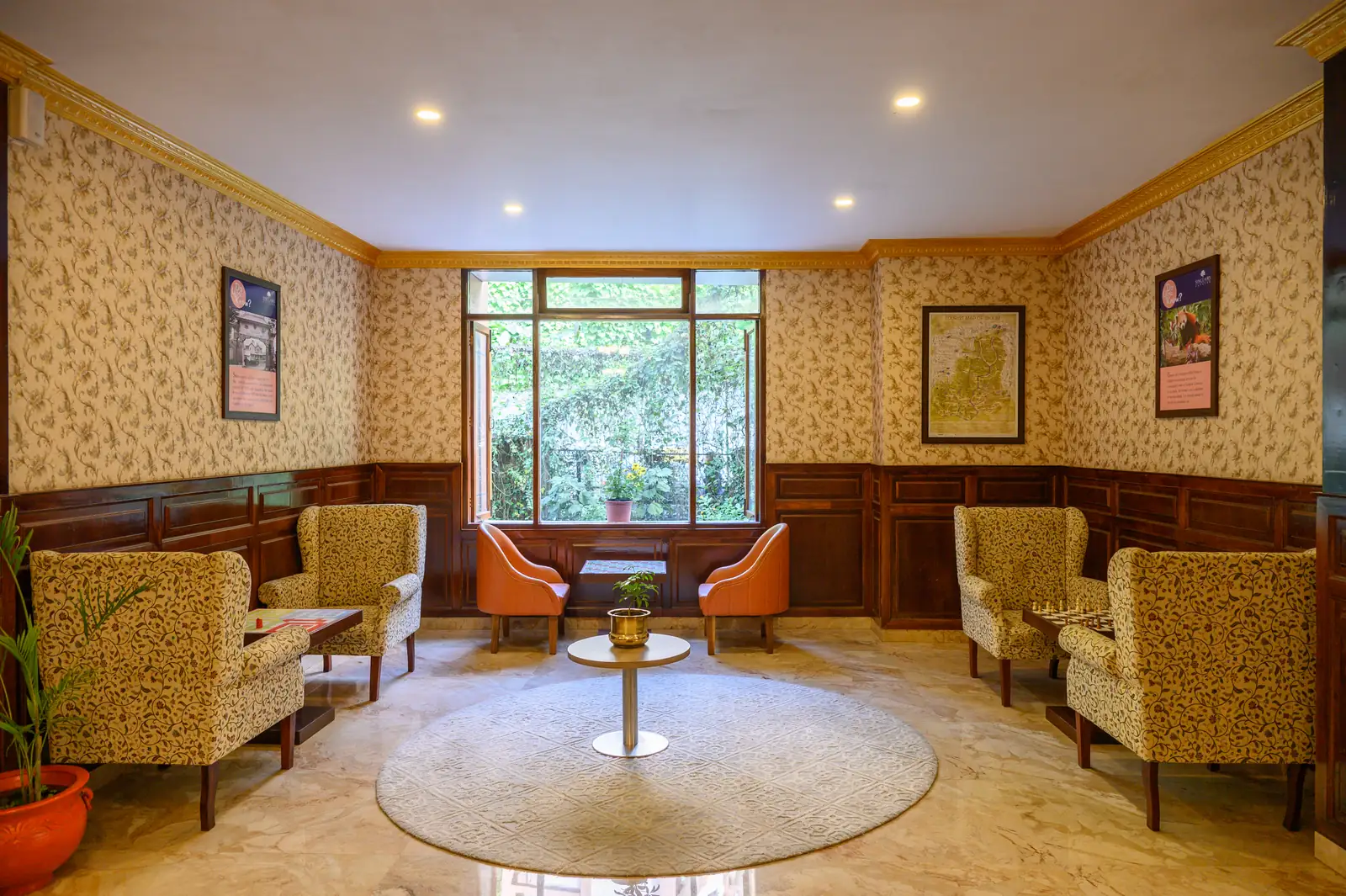 Reception lobby seating area at Sinclairs Gangtok